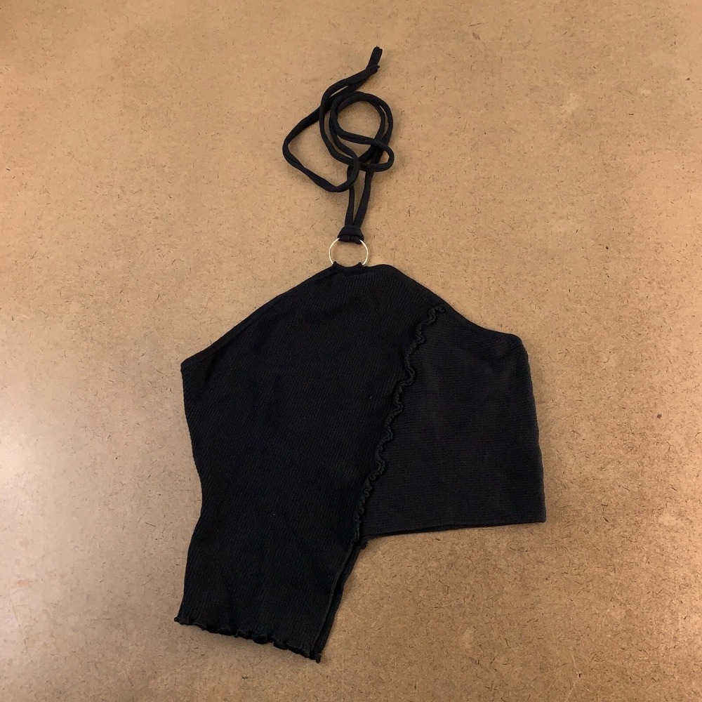ASOS Women's US Size 12 Black Knit Ring Detail Croppd Halter Top New